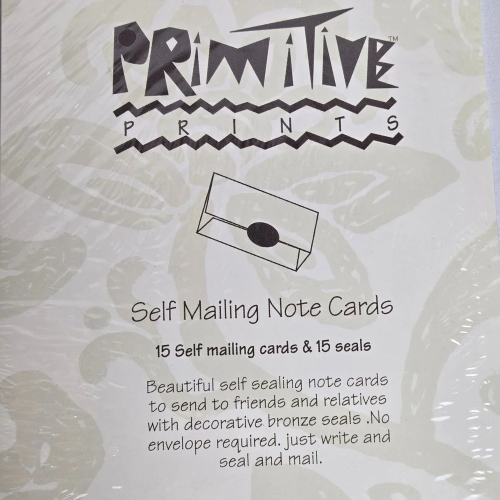 Pentech Primitive Prints Self Mailing Cards & Seals, 15 Count, 33084, Vtg‎ New